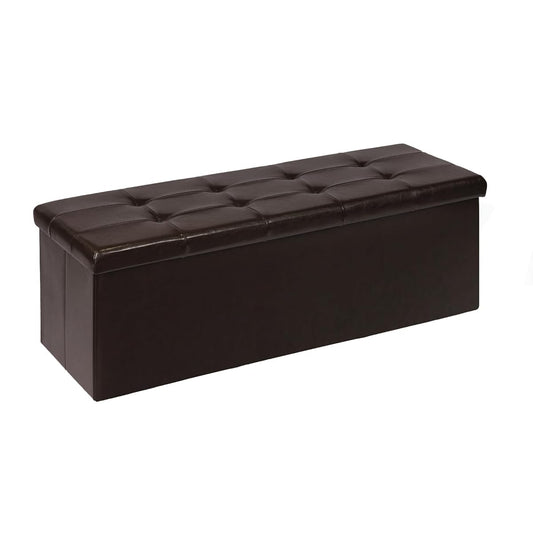 Folding Storage Ottoman Bench, Brown Faux Leather Long Storage Chest Footstool Seat, Bench for Bedroom and Hallway, 43.3"x15.7"x15.7"