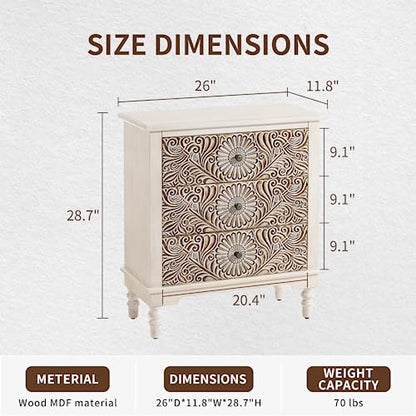 3 Drawers Accent Dresser, Vintage Small Accent Chest with 4 Wood Legs, Free-Standing Buffet Server Nightstand End Table for Bedroom, Living Room, Entryway