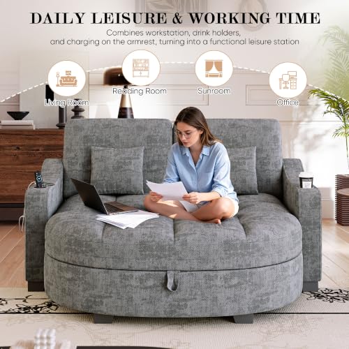 60” Loveseat Chaise Lounge Chair with Ottoman, view 8