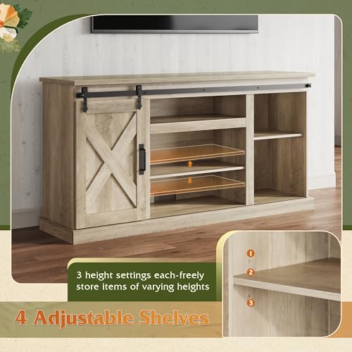 Farmhouse TV Stand for 65 Inch TV, Sliding Barn Doors, Grey Oak, view 6