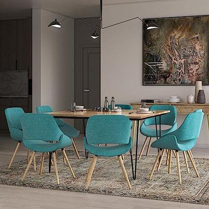 Malden Dining Chair in Aqua Blue Linen Look Fabric, 22.8 x 20.9 x 30.9 inches, Bentwood Design with Light Wood Legs for Dining Room