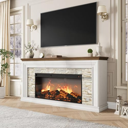 70" Fireplace TV Stand Up to 80" TVs, 42" Modern Electric Fireplace with Mantel, view 3