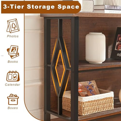 Bookshelf, 3-Tier Rustic Short Bookshelf, Industrial Shelf Bookcase with Engineered Wood Shelves, Low Bookcase with Storage, Small Shelf for Living Room, Bedroom and Office, Rustic Brown