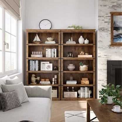 5 Tier Bookcase, Farmhouse Book Shelf with Storage, 71" Tall Book Case Wooden 5 Shelf Bookcase for Home Office, Living Room, Bed Room (Vintage, 67.4" H x 31.5" W x 12.8" D)