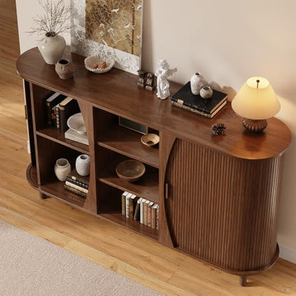59" Curved Sideboard Cabinet with Storage Adjustable Shelf Walnut, view 4