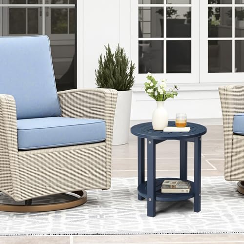 Outdoor Side Table, 2-Tier HDPE Adirondack Small End Tables Weather Resistant Patio Furniture for Backyard Poolside Porch Balcony