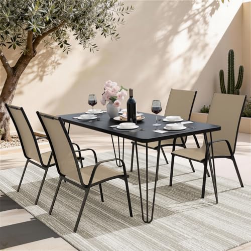Patio Dining Chairs Set of 4, Outdoor Stackable Dining Furniture Set, All Weather Dining Set for Lawn, Garden, Poolside, Beige