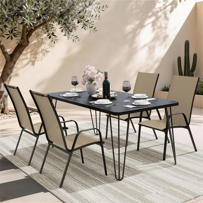 Patio Dining Chairs Set of 4, Outdoor Stackable Dining Furniture Set, All Weather Dining Set for Lawn, Garden, Poolside, Beige