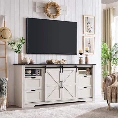 66“TV Stand, 32" Tall Entertainment Center w/4 Drawers & Sliding Barn Door, view 2