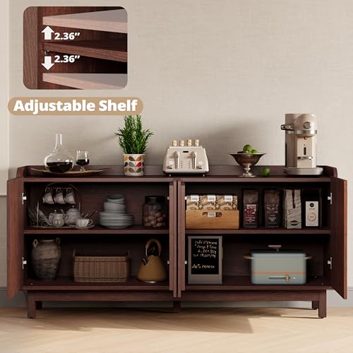 Storage Cabinet with Grille Doors, Natural Red Walnut | 2 Adjustable Shelves