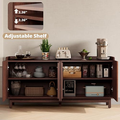 Storage Cabinet with Grille Doors, Natural Red Walnut | 2 Adjustable Shelves