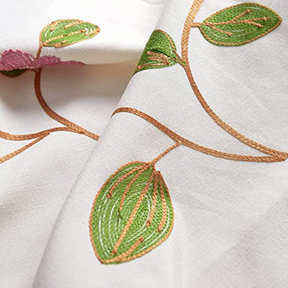 Grommet Curtains 84 Inch Length Red Floral Embroidered Elegant Window Drapes for Living Room Bedroom, W52xL84, 2 Panels
