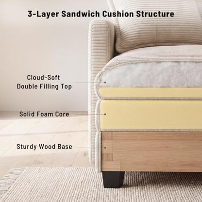 111.5" U Shaped Modular Sectional Sofa, Beige Corduroy, view 7