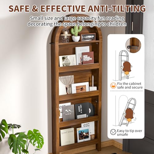 Behind The Door Bookshelf, Arched Narrow Bookshelf, Walnut, view 4