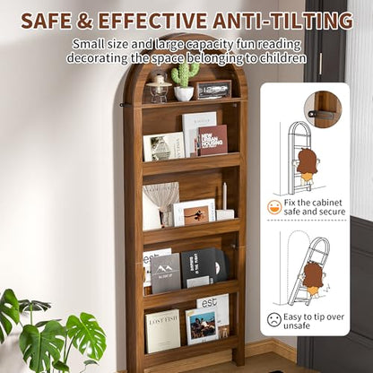 Behind The Door Bookshelf, Arched Narrow Bookshelf, Walnut, view 4