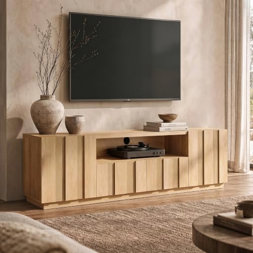 78.7-Inch Fluted TV Stand with Storage for 80-Inch TVs, Natural, view 5