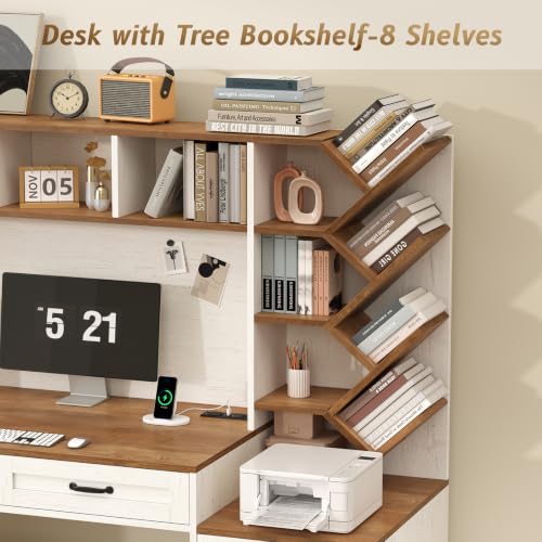 55" Computer Desk with Bookshelf, Drawers ＆ Hutch for Bedroom, Home Office, view 6
