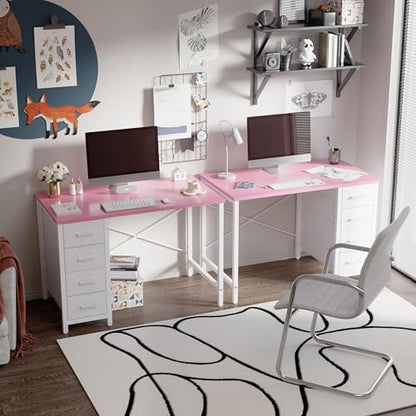 32 Inch Computer Desk with 4 Drawers Small Office Desk for Home Bedroom Study Writing Simple Modern Computer Table Pink