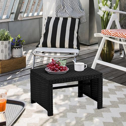 Yaheetech Wicker Ottomans, 2 Footrest with Removable Cushion, Black/Gray | 2pcs PE Rattan Side Table Additional Seating Multipurpose Outdoor Furniture for Patio, Backyard