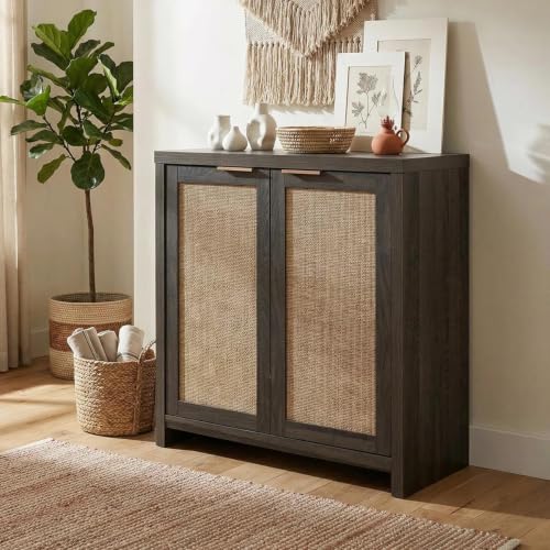 Home Rattan Sideboard Cabinet with Storage, Black Oak, view 6