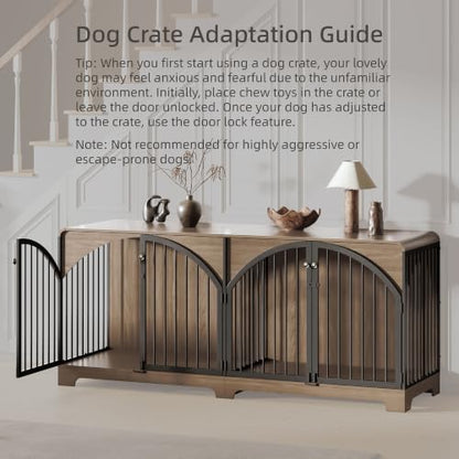 78" Farmhouse Dog Crate Furniture for 2 Large Dogs, view 7