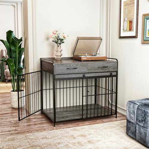 Dog Crate Furniture with 2 Drawers, Heavy Duty Dog Crate, view 3