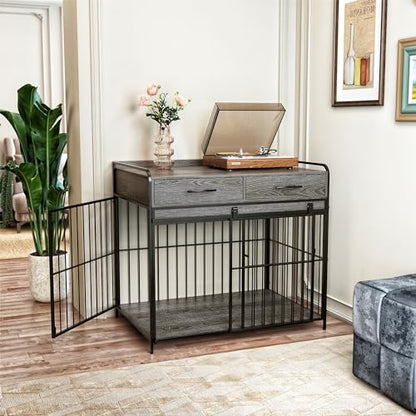 Dog Crate Furniture with 2 Drawers, Heavy Duty Dog Crate, view 3