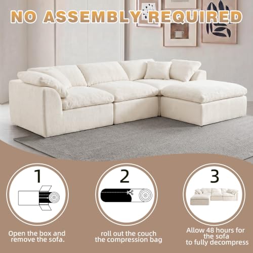 110" Boneless Cloud Couch Sectional for Living Room, Oversized Modular L Shaped Sofa with Ottoman, Deep Seat Chenille Sectional Couch for Cloud-Like Comfort (Beige)