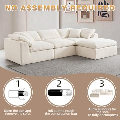 110" Boneless Cloud Couch Sectional for Living Room, Oversized Modular L Shaped Sofa with Ottoman, Deep Seat Chenille Sectional Couch for Cloud-Like Comfort (Beige)