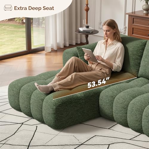 108” Boneless Couch, Cloud Couch with L-Shape Chaise, Modular Sectional Sofa with Oversized Deep Seat,Couch for Living Room Bedroom,No Assembly Required,Green