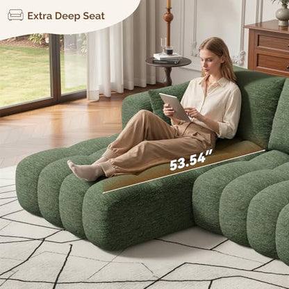 108” Boneless Couch, Cloud Couch with L-Shape Chaise, Modular Sectional Sofa with Oversized Deep Seat,Couch for Living Room Bedroom,No Assembly Required,Green