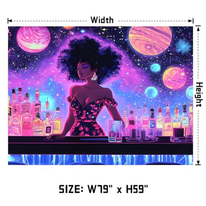 Blacklight Tapestry, Glow In The Dark Tapestries, UV Reactive Cool Girl Wall Art, Mushroom Wonderland Tapestry, Rabbits Wall Hanging for Bedroom, Dorm and Living Room Wall Decoration 79L x 59W