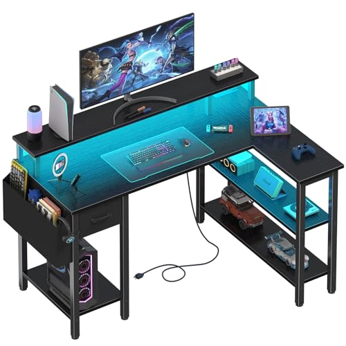 L Shaped Gaming Desk with Storage Shelves, view 2