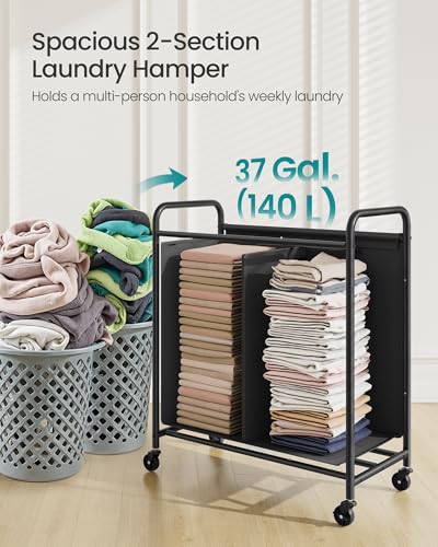 2-Section Laundry Sorter, with Wheels, Removable Bags, view 5