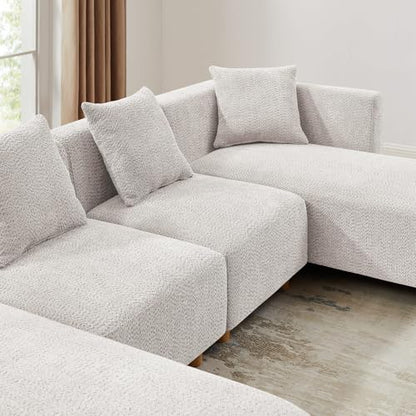 113" U-Shaped Sectional Sofa with 4-Seater, 4 Pillows, Light Khaki, view 7