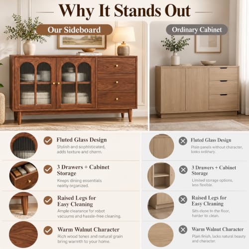 100% Solid Wood Storage Cabinet Kitchen Storage Sideboard Buffet Cabinet, view 7