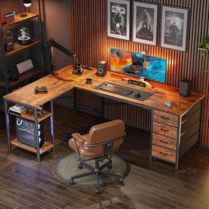 55 Inch L Shaped Desk with Fabric Drawers, view 5