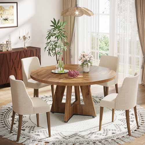 Tribesigns Farmhouse Dining Table, 47 Inch Round Dinner Table for 4, Rustic Round Dining Room Table for Home Dining Room Living Room (Wood)