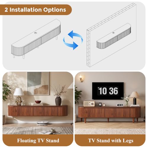 70.8" Floating Fluted TV Stand with Legs and Power Outlet for TVs up to 80", view 5