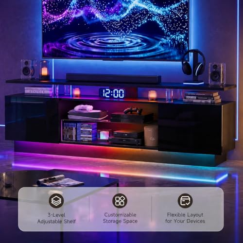 70” High-Glossy TV Stand with 2 Side Cabinets, view 8