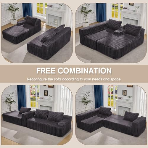 Boneless Couch Modular Sectional Oversized Chaise for Living Room | 108" Left Facing Chaise Darkgrey,Memory Foam,Removable Cover,No Assemble,Chaise Lounge Indoor,Living Room Furniture