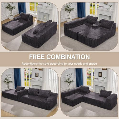 Boneless Couch Modular Sectional Oversized Chaise for Living Room | 108" Left Facing Chaise Darkgrey,Memory Foam,Removable Cover,No Assemble,Chaise Lounge Indoor,Living Room Furniture