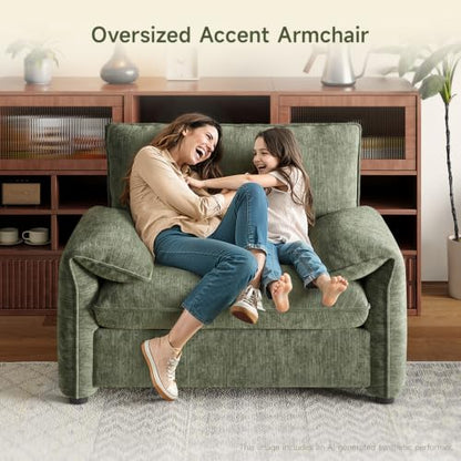 Oversized Accent Chair, 41 Inch Chenille Fabric Armchair, Comfy Single Sofa Chair with Padded Arms, Pocket Spring Cushion, Modern Reading Chair for Living Room, Bedroom, Green