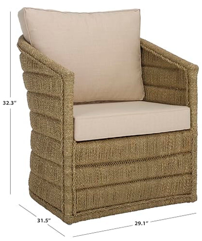 SAFAVIEH Couture Collection - Aikan Woven Seagrass Accent Chair, Natural & White, Coastal Modern Design, Fully Assembled (CWK2017A)