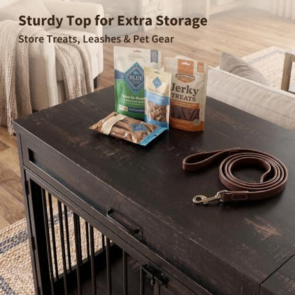 Dog Crate Furniture TV Stand with Storage Drawers, Large Wooden Kennel, view 6