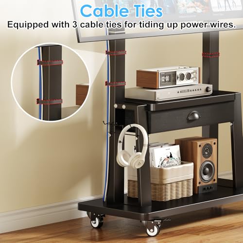 Mobile TV Stand on Wheels for 42-100inch LCD LED Flat/Curved Screen TVs,Rolling TV Cart with Drawer,2 Shelves Adjustable Height,Portable TV Stand Up to 330lbs for Indoor Outdoor Max VESA 600x900mm