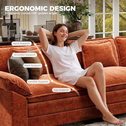 120" Oversized Modular Sectional Sofa, Comfy U-Shaped Cloud Couch w/ 2 Movable Ottoman, 5-Seater Chenille Deep Seat Modern Sofa Couch for Living Room, DIY Combination, Terracotta Orange
