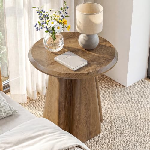 2pcs Round Nightstand with Pedestal Base | 23.6" Wooden Bedside Table with Sturdy Support for Bedroom