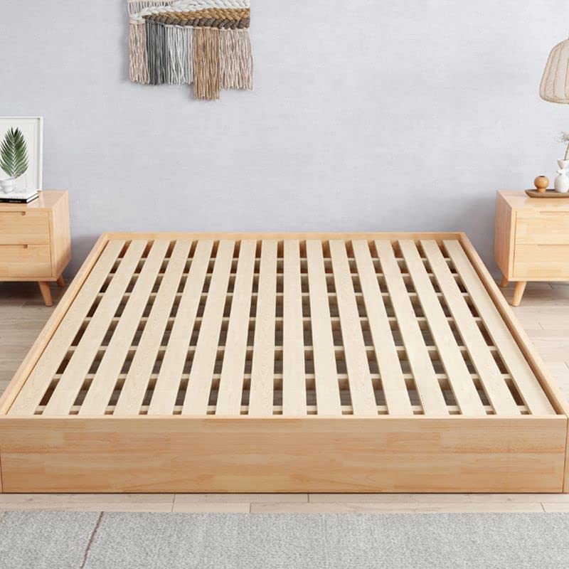 Bed Frame Without Headboard, Scandinavian Solid Wood Platform Bed Frame Wood Slat Support (Mattress Not Included) for Bedroom Home Farmhouse- California King Wood