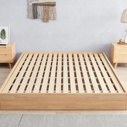 Bed Frame Without Headboard, Scandinavian Solid Wood Platform Bed Frame Wood Slat Support (Mattress Not Included) for Bedroom Home Farmhouse- California King Wood